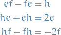 \begin{equation*}
\begin{split}
  ef - fe &amp;= h \\
  he - eh &amp;= 2e \\
  hf - fh &amp;= - 2f
\end{split}
\end{equation*}

