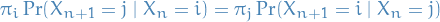 \begin{equation*}
\pi _{i}\Pr(X_{n+1}=j\mid X_{n}=i)=\pi _{j}\Pr(X_{n+1}=i\mid X_{n}=j)
\end{equation*}
