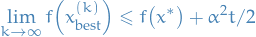 \begin{equation*}
\lim_{k \to \infty} f \Big( x_{\text{best}}^{(k)} \Big) \le f \big( x^* \big) + \alpha^2 t / 2
\end{equation*}
