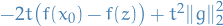 $- 2 t \big( f(x_0) - f(z) \big) + t^2 \norm{g}_2^2$