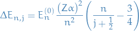 \begin{equation*}
\Delta E_{n, j} = E_n^{(0)} \frac{\big( Z \alpha \big)^2}{n^2} \Bigg( \frac{n}{j + \frac{1}{2}} - \frac{3}{4} \Bigg)
\end{equation*}

