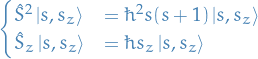 \begin{equation*}
\begin{cases}
  \hat{S}^2 \ket{s, s_z} &amp;= \hbar^2 s(s + 1) \ket{s, s_z} \\
  \hat{S}_z \ket{s, s_z} &amp;= \hbar s_z \ket{s, s_z}
\end{cases}
\end{equation*}
