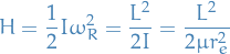 \begin{equation*}
H = \frac{1}{2} I \omega_R^2 = \frac{L^2}{2I} = \frac{L^2}{2 \mu r_e^2}
\end{equation*}
