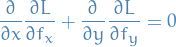 \begin{equation*}
\pdv{}{x} \pdv{L}{f_x} + \pdv{}{y} \pdv{L}{f_y} = 0
\end{equation*}
