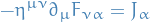 \begin{equation*}
- \eta^{\mu \nu} \partial_{\mu} F_{\nu \alpha} = J_{\alpha}
\end{equation*}
