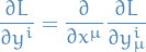 \begin{equation*}
\pdv{L}{y^i} = \pdv{}{x^{\mu}} \pdv{L}{y_{\mu}^i}
\end{equation*}
