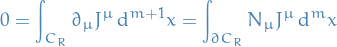 \begin{equation*}
0 = \int_{C_R} \partial_{\mu} J^{\mu} \dd[m + 1]{x} = \int_{\partial C_R} N_{\mu} J^{\mu} \dd[m]{x}
\end{equation*}

